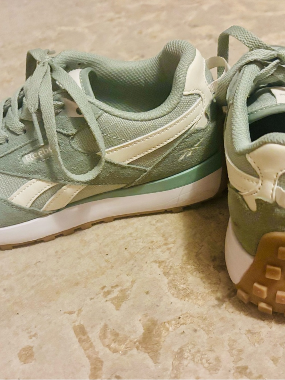 Reebok Sage Green and Cream Casual Sneakers